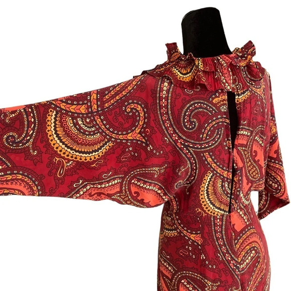 UTERQÜE Silk Bohemian Dress Batwings Paisley Print size Small - Picture 6 of 8